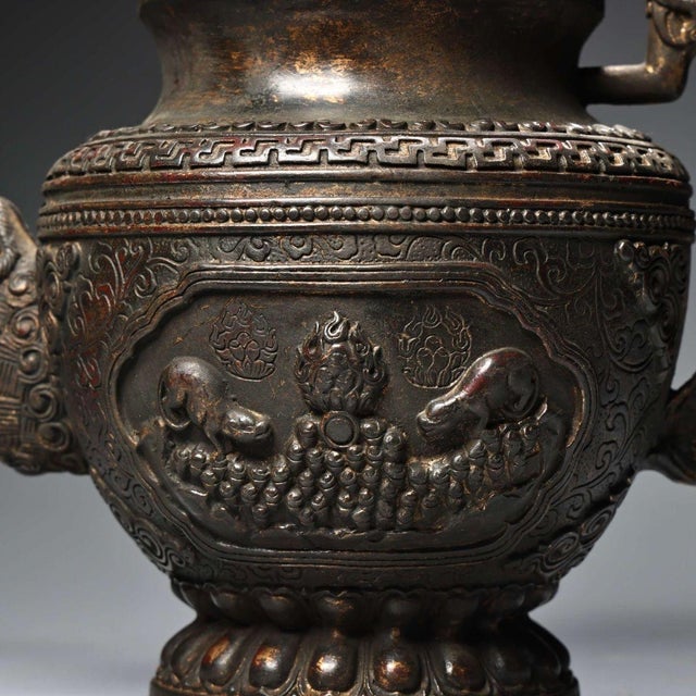 Metal Vintage Tibetan Style Copper Teapot - High Relief Repoussé Ewer With Dragon Spout For Sale - Image 7 of 10