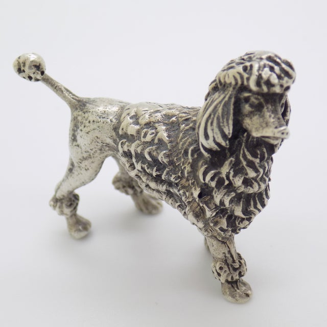 Italian Vintage Italian Handmade Genuine Silver Poodle Dog Large Detailed Solid Figurine For Sale - Image 3 of 11