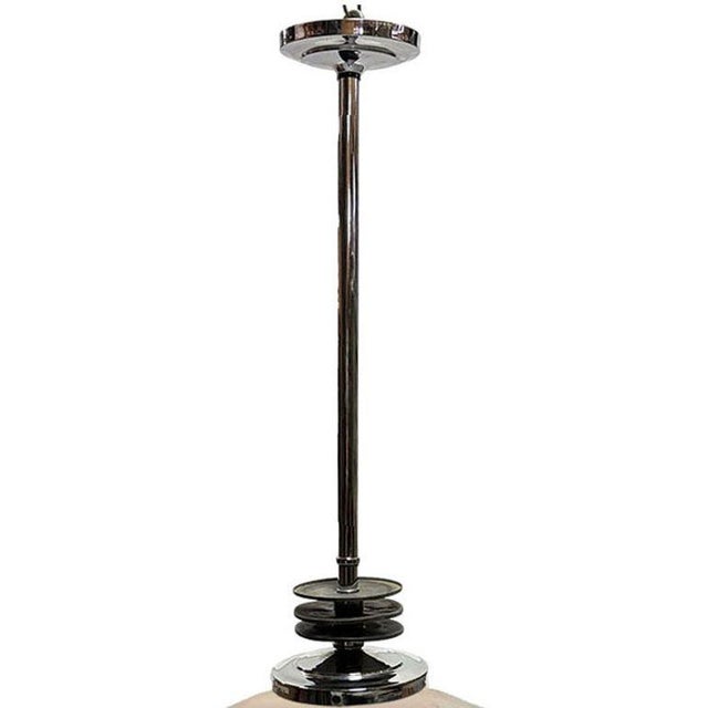 1930s 1930s Art Deco Chrome Streamline Pendant Light W/ Opal Schoolhouse Globe For Sale - Image 5 of 5