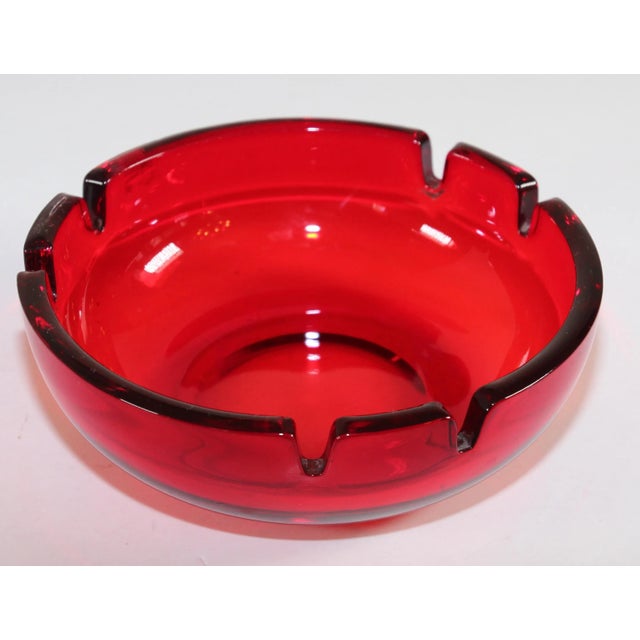 Glass Vintage Mid-Century Glass Ruby Red Cigar Ashtray For Sale - Image 7 of 9