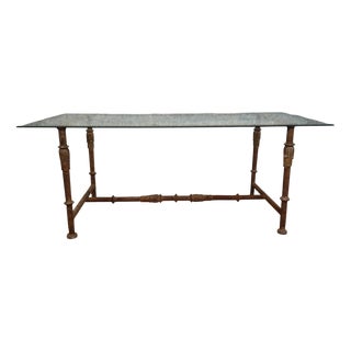 Console Table in Wrought Iron with Glass Top For Sale