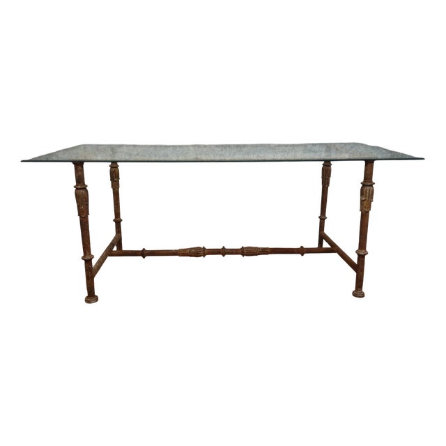 Console Table in Wrought Iron with Glass Top For Sale