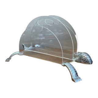 Vintage Lucite and Metal Turtle Magazine Rack For Sale