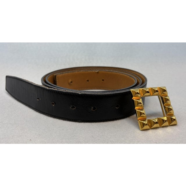 Hermès Hermes Medor Leather Belt W Gold Tone Buckle For Sale - Image 4 of 9
