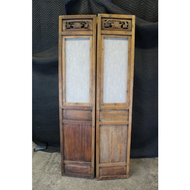Brown Antique Chinese Chinoiserie 4-Panel Carved Elm Room Divider Privacy Screen For Sale - Image 8 of 12