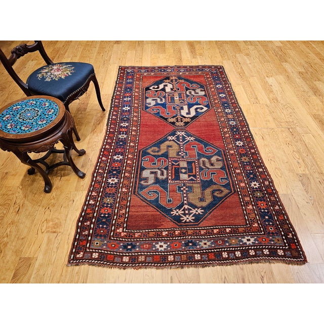 Textile Antique Cloudband Kazak Area Rug, Hand-Knotted Wool, Geometric Design, 1800s For Sale - Image 7 of 10