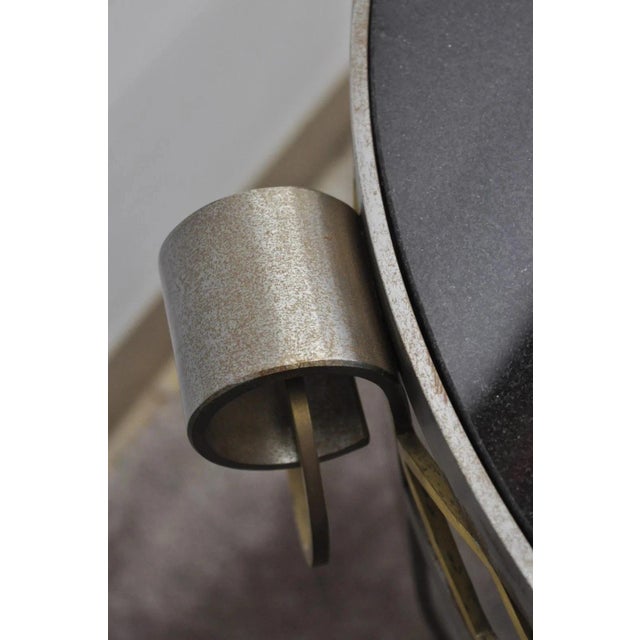 Black Late 20th Century Neoclassical Maison Jansen Style Steel Black Marble Round Bouillotte Side Table For Sale - Image 8 of 12