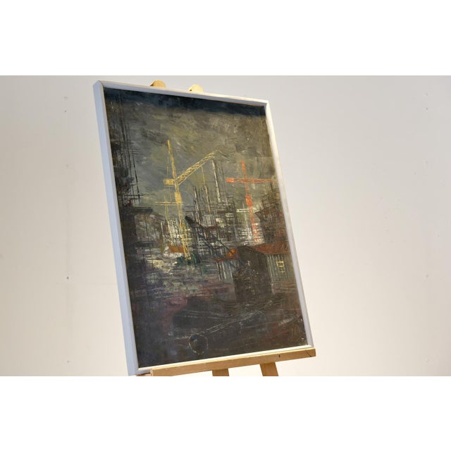 Oil on canvas with a narrow, grey frame. Inscribed lower right: ALBERT '63. Purchased in Berlin. Abstract depiction of a...