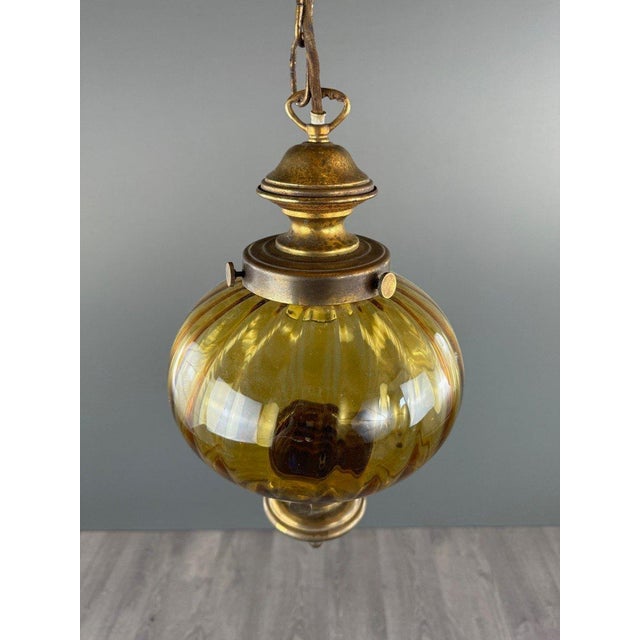 20th Century Amber Blown Glass Lantern Pendant Lights, Set of 2 For Sale - Image 4 of 10