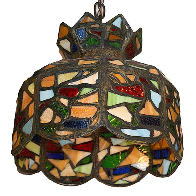 Folk Art Antique Chandelier - Stained Glass For Sale - Image 3 of 3