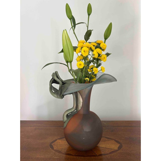 Metal F. Silviy Signed Italian Art Glass Vase – Sculptural Pâte De Verre & Patinated Metal – Attributed to Murano, Venice Italy – 20th Century For Sale - Image 7 of 9