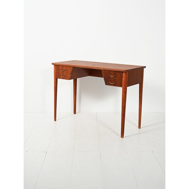 Scandinavian Mahogany Desk with Brass Handles, 1940s For Sale - Image 4 of 10