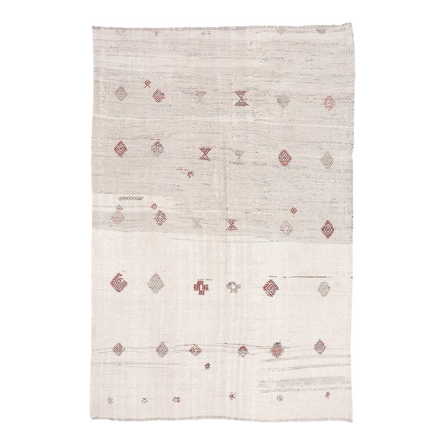 Mid 20th Century Embroidered Vintage Hemp Kilim For Sale