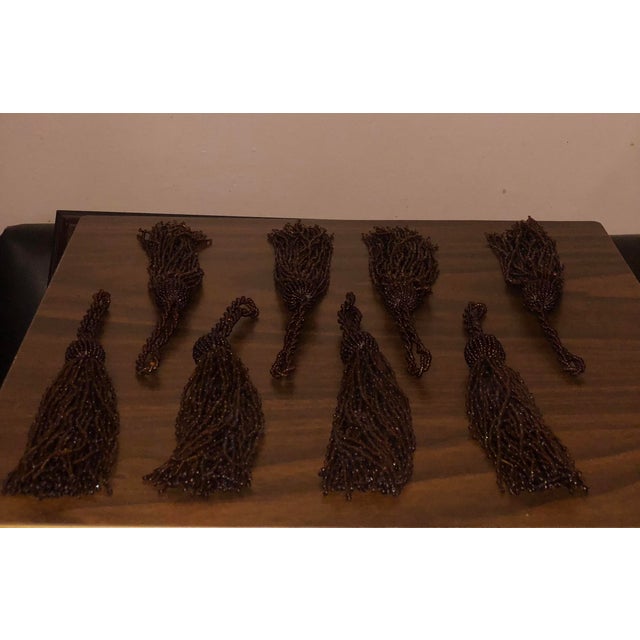 Traditional Kim Seybert Classic Amber Topaz Beaded Tassel Napkin Rings - Set of 8 For Sale - Image 3 of 3
