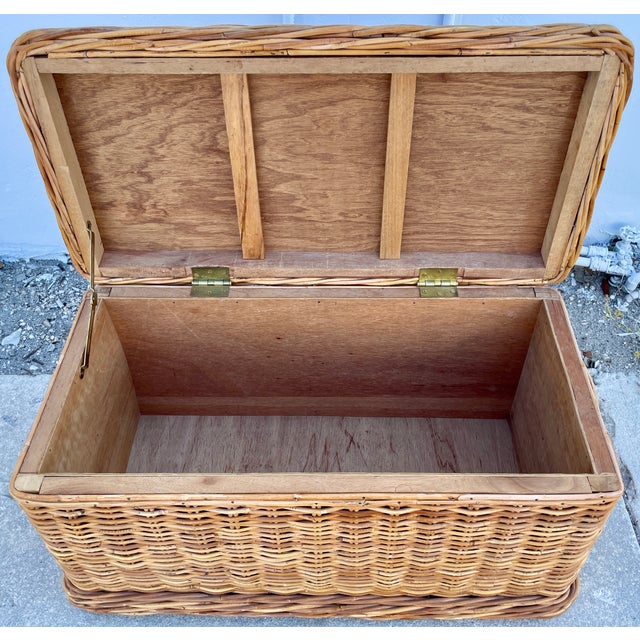 Coastal 1970's Coastal Style Wicker Trunk For Sale - Image 3 of 12