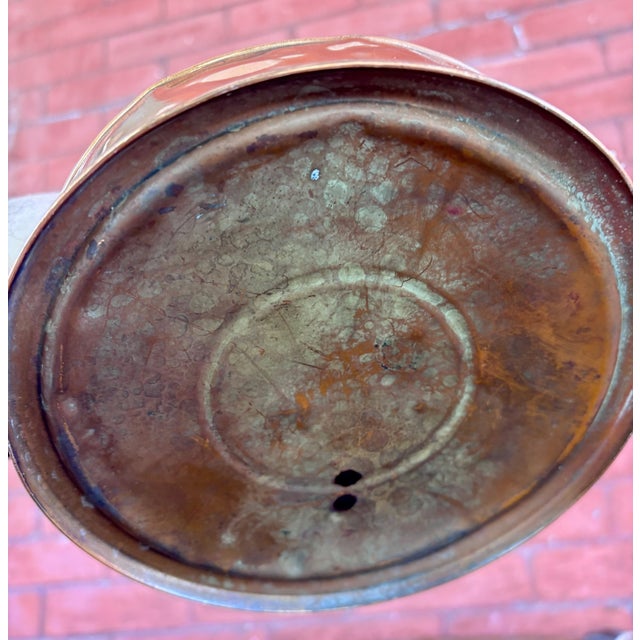 Vintage Hammered Copper Tea Kettle With Wood Grip and Porcelain Finial For Sale - Image 9 of 9