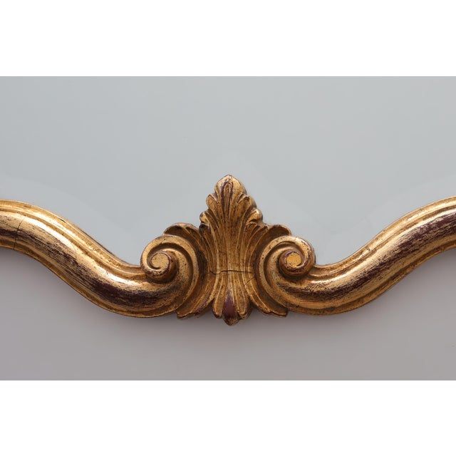 Wood Florentine Style Giltwood Mirror with Acanthus Crest and Bevelled Glass, 1950s For Sale - Image 7 of 11