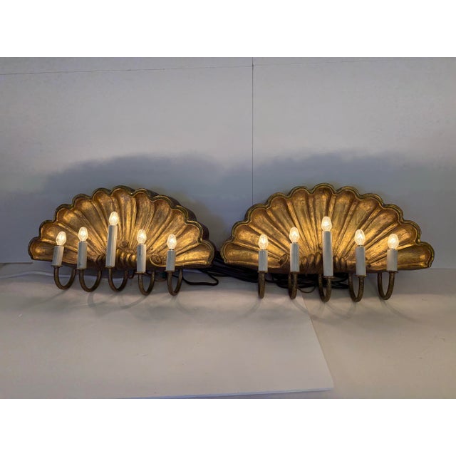 This is a pair of large swedish style shell form wall sconces that resemble the ones used with candles. This pair has 5...