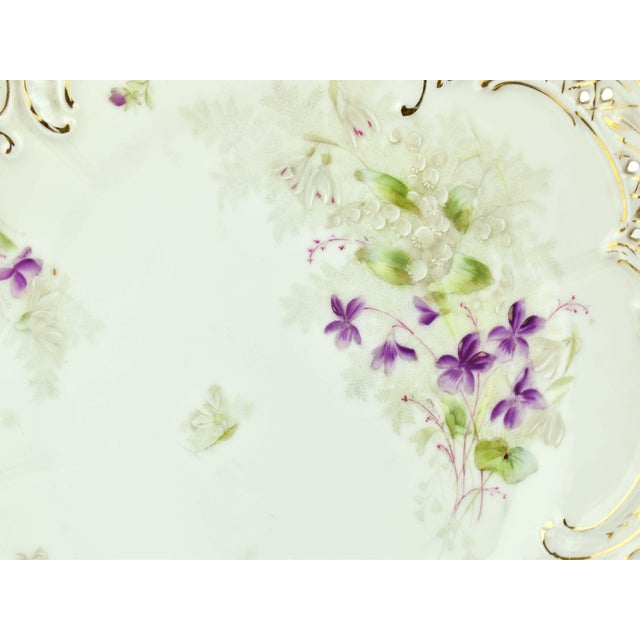 Ceramic Early 20th Century Bavaria Hand Painted Floral With Pierced Edge and Gold Accent Trim Plates Set - 13 PCS For Sale - Image 7 of 9