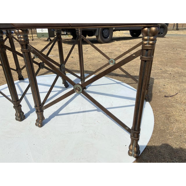 Vintage Attributed to Matiland Smith Nail Head Leather and Glass End Side Tables À Pair For Sale - Image 14 of 18