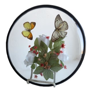 Vintage 1970s Framed Butterfly and Botanical Topiary For Sale