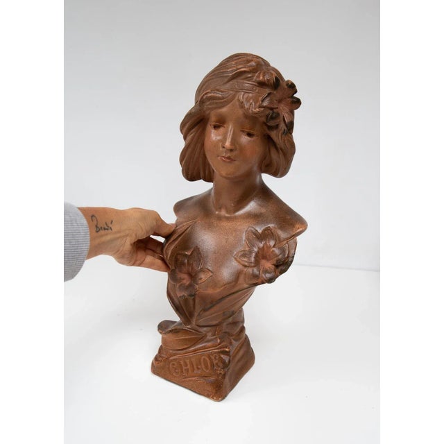 Art Nouveau French Plaster Bust of a Young Woman, 1890s-1910s For Sale - Image 5 of 10