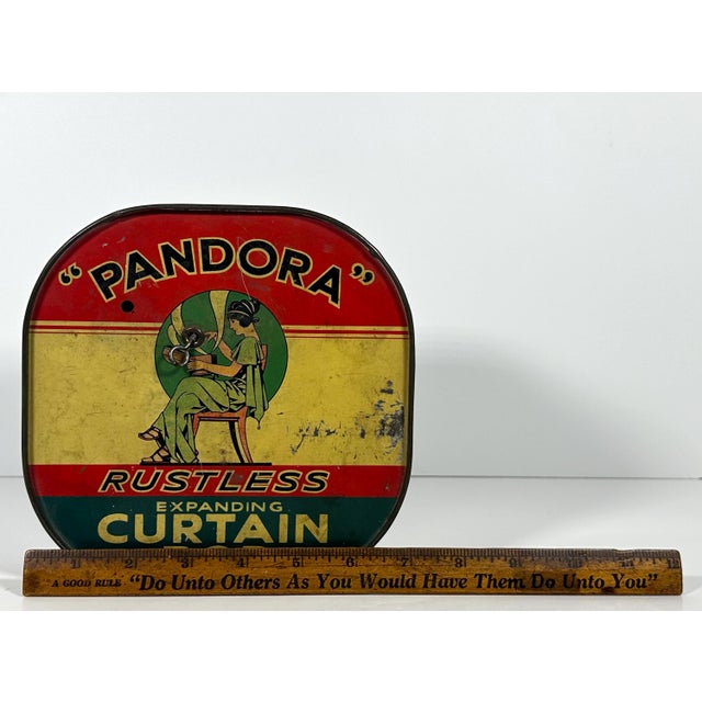 Vintage Pandora Expanding Curtain Rod Tin: Art Deco Advertising Container For Sale - Image 10 of 10