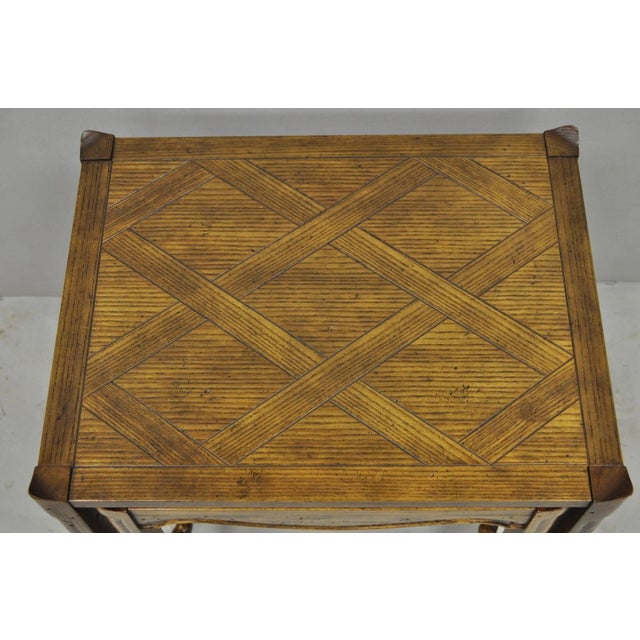 Mid 20th Century Vintage Baker Barley Twist Oak Parquetry Inlay Nesting Step Lamp Side Tables For Sale - Image 5 of 15