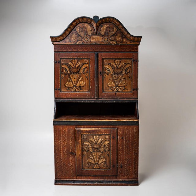 Brown Hand-Painted Folk Armoire, Sweden, 1835 For Sale - Image 8 of 8