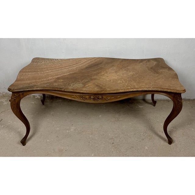 French Louis XV Style Coffee Table with Marble Top, 1940 For Sale - Image 3 of 15