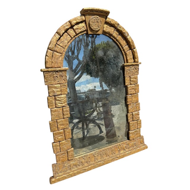 17th C Style Roman Castle Giltwood Frieze Mirror For Sale - Image 4 of 6