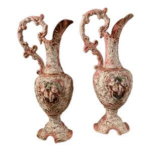 Vintage 1980's Italian Capodimonte Set of 2 Vases
