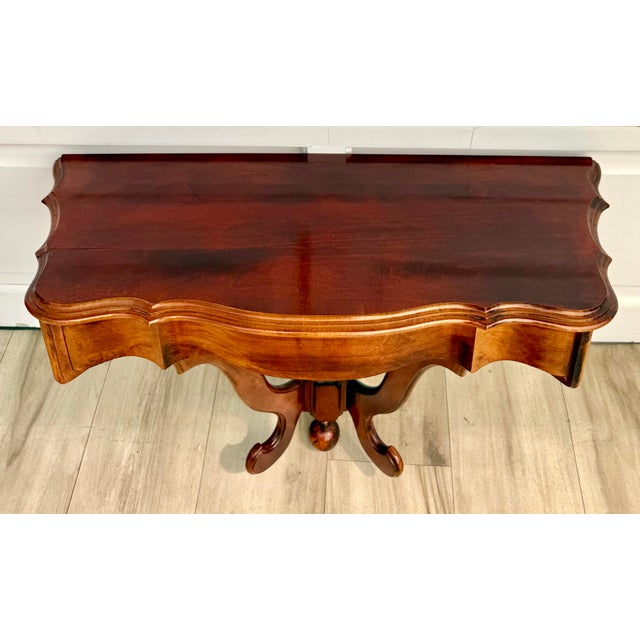 English Mid-Century Mahogany Wall-Mounted Scalloped Console Table For Sale - Image 3 of 12