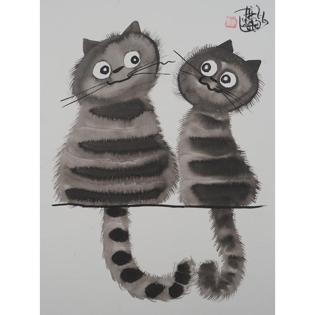 Laszlo Tibay, Les chats amoureux, Ink & Wash Drawing For Sale - Image 6 of 6