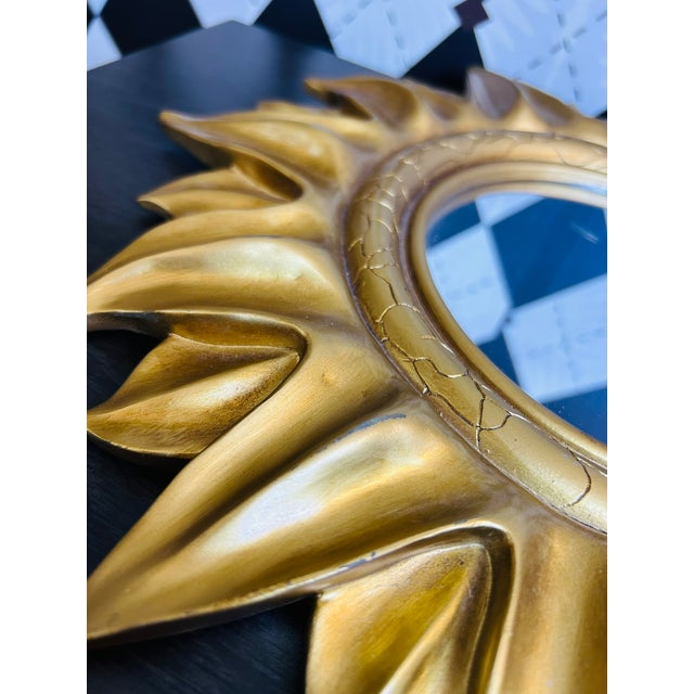 1970s Midcentury Modern Gold Sunburst Wall Mirror, Hollywood Regency-Style , 15" For Sale - Image 12 of 18