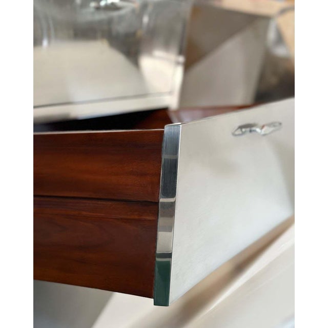 Early 21st Century Minimalist “Popova” Desk in Brushed Stainless Steel With Mahogany Drawers. u.s.A For Sale - Image 5 of 8