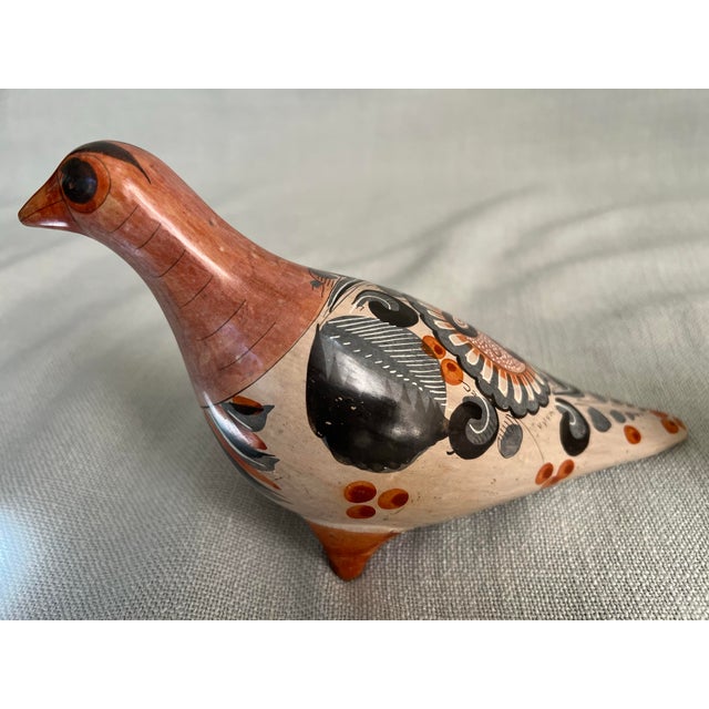 Pair of Vintage Mexican Folk Art Hand Painted Clay Bird Pidgeons For Sale - Image 4 of 12