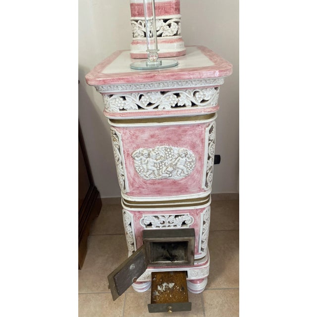 1970s Majolica Pink Stove From Florence For Sale - Image 4 of 12