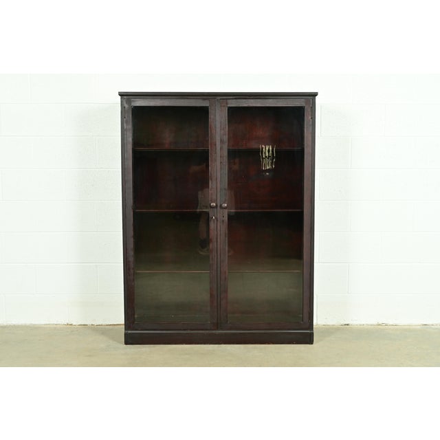 Mission Stickley Brothers Style Antique Arts & Crafts Mahogany Double Bookcase Cabinet, Circa 1900 For Sale - Image 3 of 12