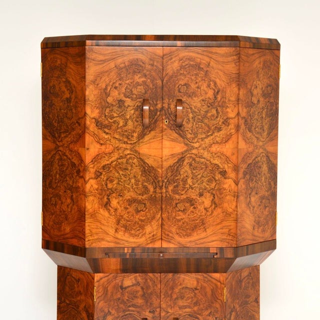 Glass Art Deco Burr Walnut Cocktail Cabinet, 1930s For Sale - Image 7 of 12