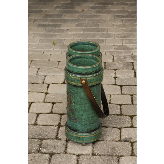 English Double Leather Bucket with Handle and Royal Coat of Arms, circa 1920 For Sale - Image 11 of 11