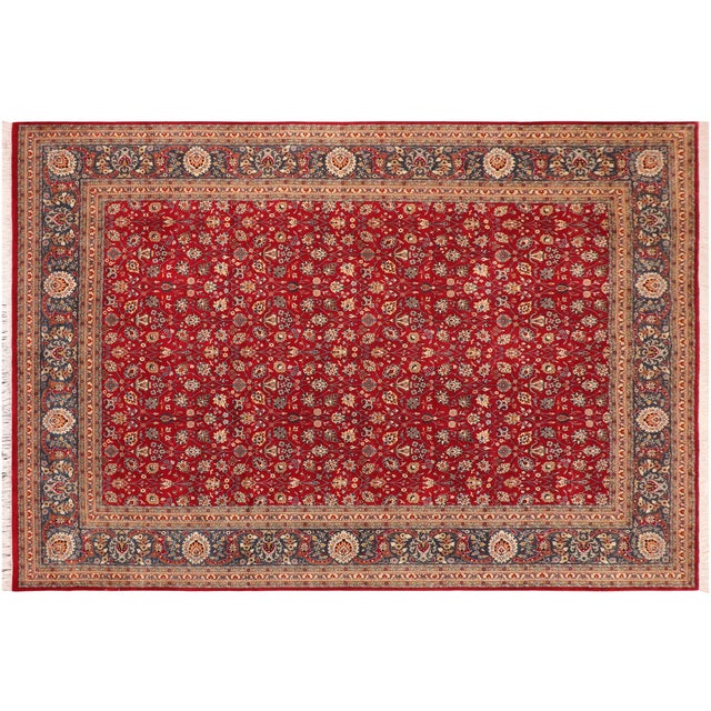 Red Floral Pak-Persian Adele Red/Blue Wool Rug - 10'0'' X 14'0'' For Sale - Image 8 of 8