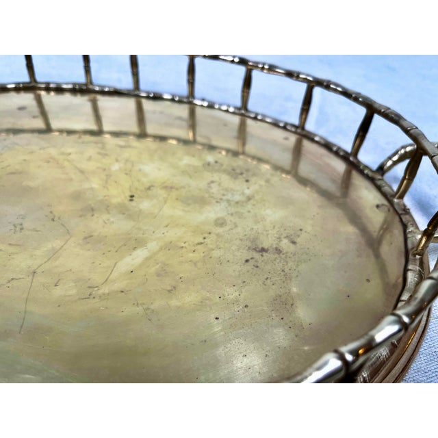 Vintage Faux Bamboo Brass Oval Tray For Sale - Image 4 of 7