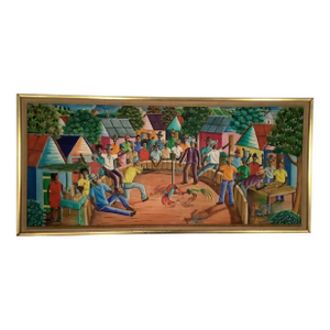 1950s Large Roosters- Oil Painting Work of Haitian Naive, Signed Bien-Sylvain