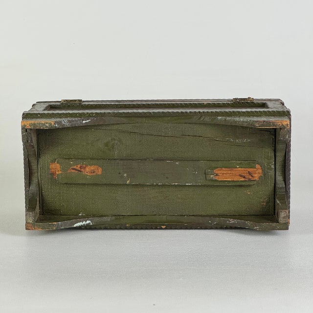 Vintage Painted Tramp / Folk Art Sewing Box With Large Pincushion Top & Red Heart Carving For Sale - Image 9 of 18