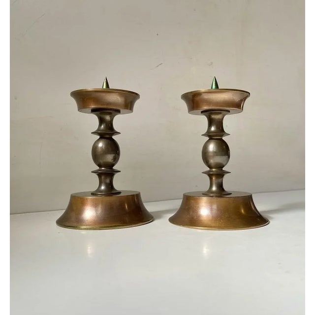 Metal Art Deco Bronze Altar Candleholders from Cawa, 1930s, Set of 2 For Sale - Image 7 of 7
