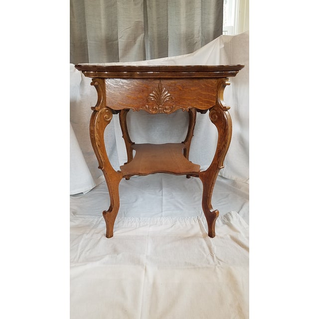 Victorian 1890s Victorian Style Golden Oak Library Table For Sale - Image 3 of 13