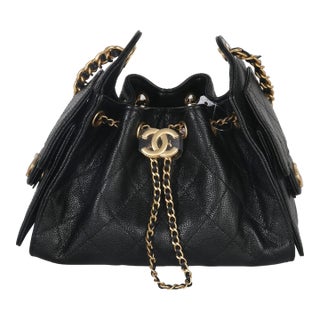 Black Quilted Caviar Mini Chanel 25 Hobo Handbag For Sale