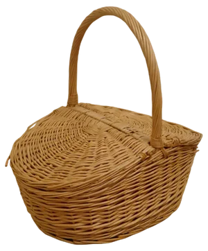 Lined Oval Wicker Picnic Basket, 1960