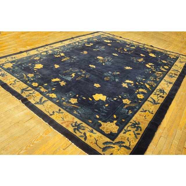 1920s Blue Navy Floral Deco Antique Chinese Peking Rug Handknotted Wool For Sale In New York - Image 6 of 11